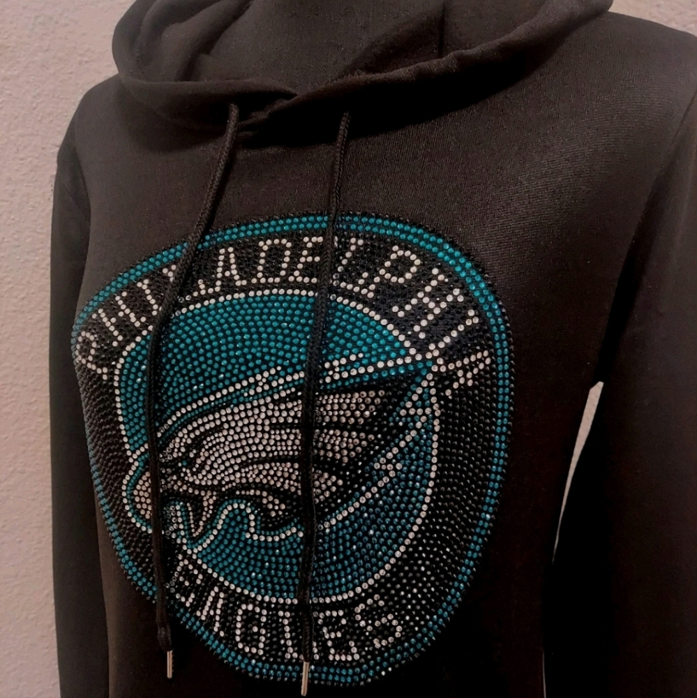 Philadephia Eagles Black Hoodie with Teal and White Accents